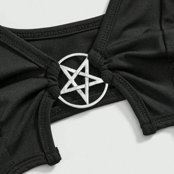 Black Gothic Bralette with Pentagram Detail - Picture 5 of 9